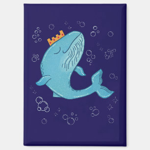 Königswal mit Krone Whimsical Ocean Folk Art Magnet