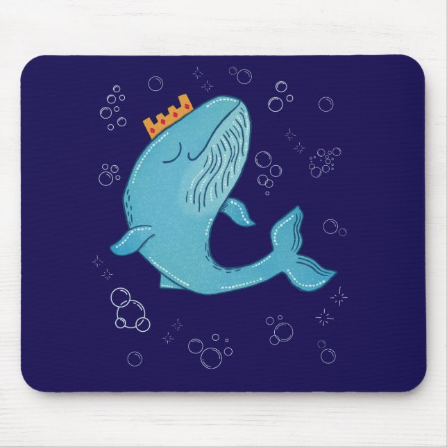 Königswal mit Krone | Whimsical Ocean Folk Art Mousepad (Vorne)