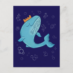 Königswal mit Krone Whimsical Ocean Folk Art Postkarte