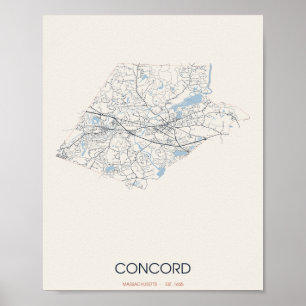 Konkord Massachusetts Straßenkarte Poster