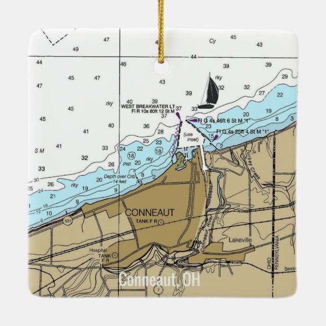 Konneaut Ohio Nautical Chart Keramikornament (Rückseite)