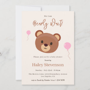 Können kaum warten Teddybär Braun Rosa Mädchen Bab Einladung