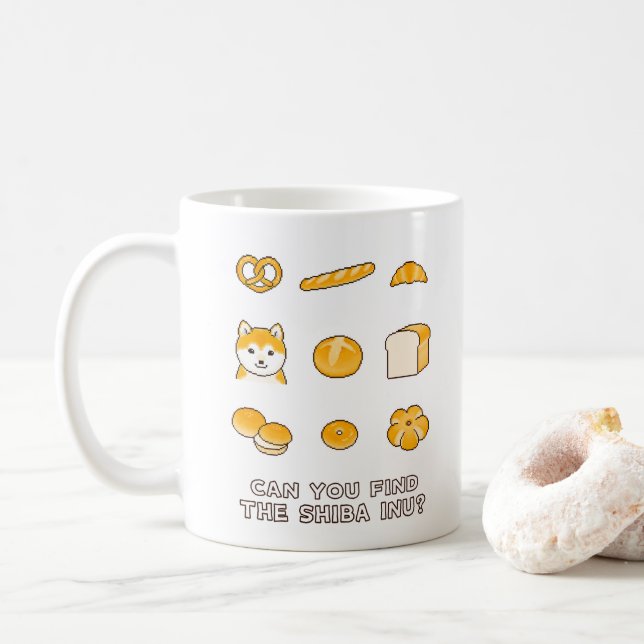 Können Sie die Shiba Inu finden? Pixel Art Kaffeetasse (Mit Donut)