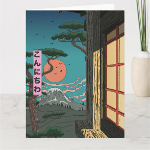 Konnichiwa Japanischer Sonnenuntergang Karte