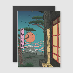 Konnichiwa Japanischer Sunset Magnetkarte