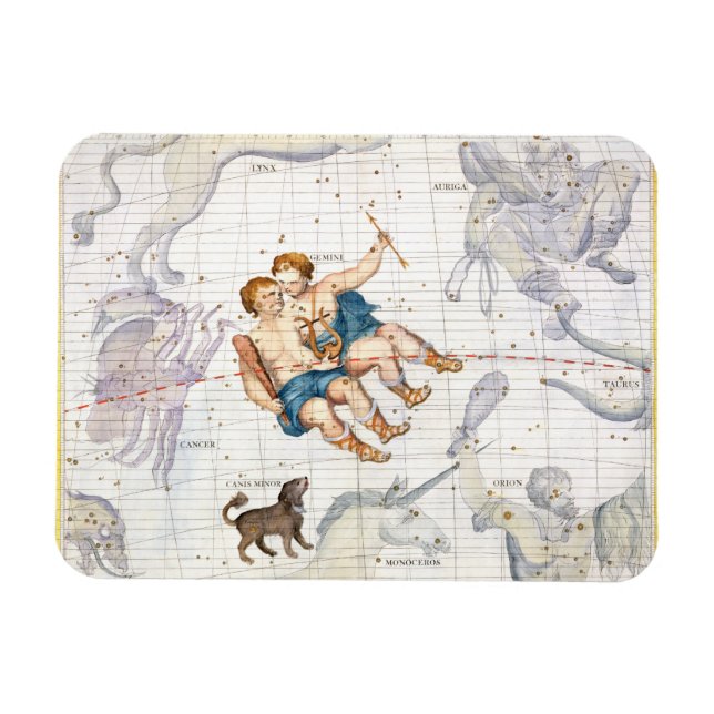 Konstellation von Gemini mit Canis Minor, Platte 1 Magnet (Horizontal)