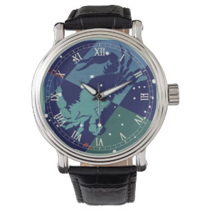 Konstellation von Krebskranken Vintage Zodiakastas Armbanduhr