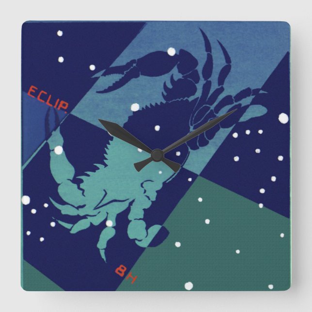 Konstellation von Krebskranken Vintage Zodiakastas Quadratische Wanduhr (Vorderseite)