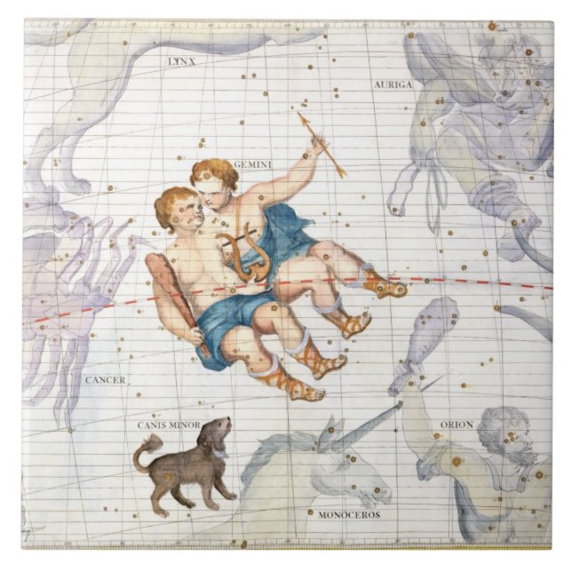 Konstellation Zwillinge mit Canis-Minderjährigem, Fliese (Vorderseite)