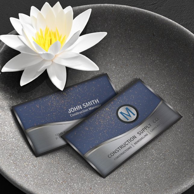 Konstruktion Monogram LOGO Silver Metal Blue Visitenkarte (Von Creator hochgeladen)