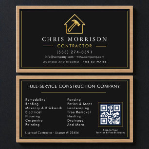 Konstruktion Schwarz Gold Metallisch Holz QR Code Visitenkarte