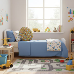 Konstruktionsfahrzeuge und Arbeiter-Mustertuch Rundes Kissen