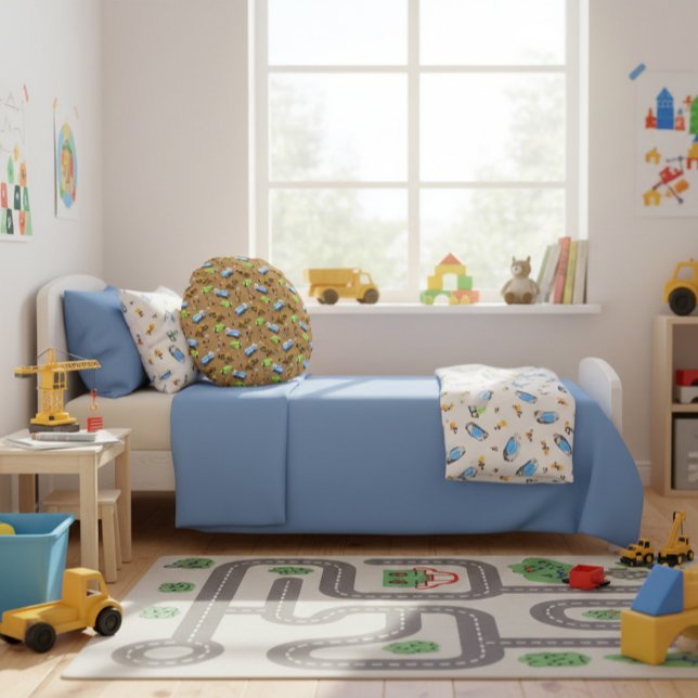 Konstruktionsfahrzeuge und Arbeiter-Mustertuch Rundes Kissen (Von Creator hochgeladen)