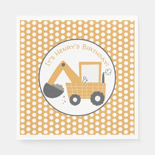 Konstruktionskleiner Bagger Geburtstag Serviette (Vorderseite)