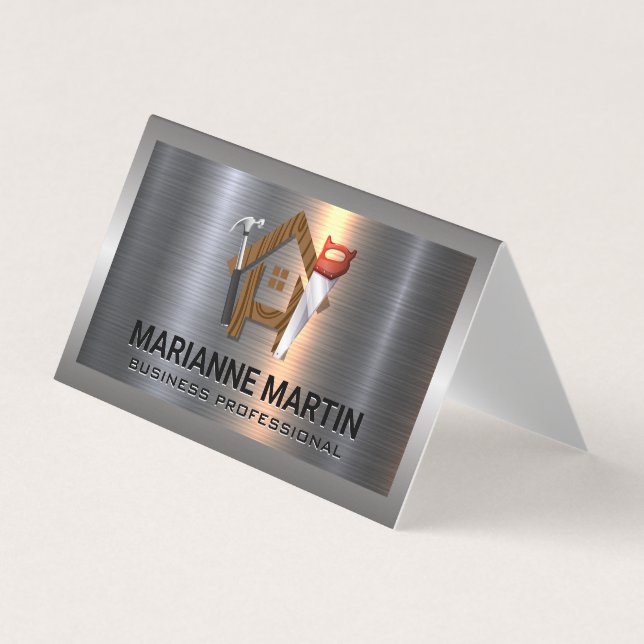 Konstruktionslogo | Holzsäge und -hammer Visitenkarten (Vorderseite)