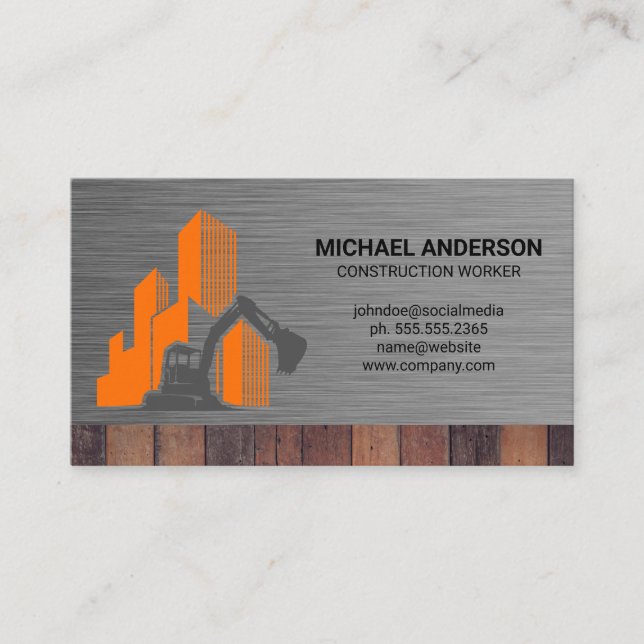 Konstruktionslogo | Metallic Wood Business Card Visitenkarte (Vorderseite)