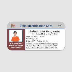 Kontakt für Mutter Mutter Kind-ID-Karte personali Namensschild