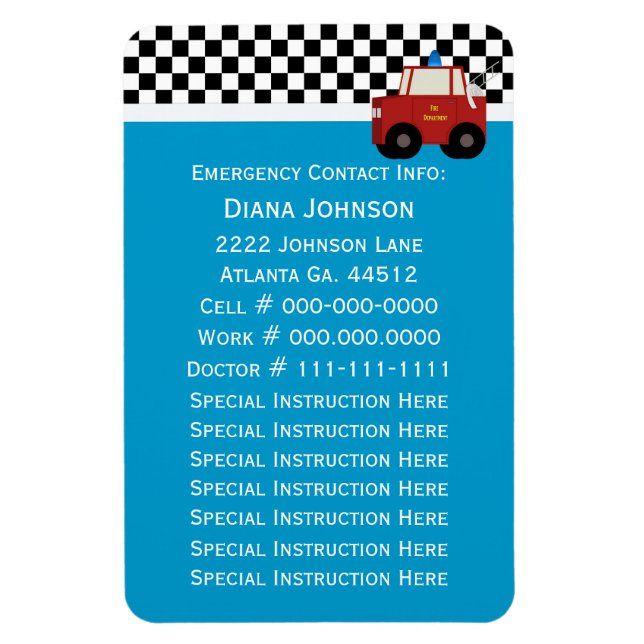 Kontakt im Notfall: Feuerwehrauto Magnet (Vertikal)