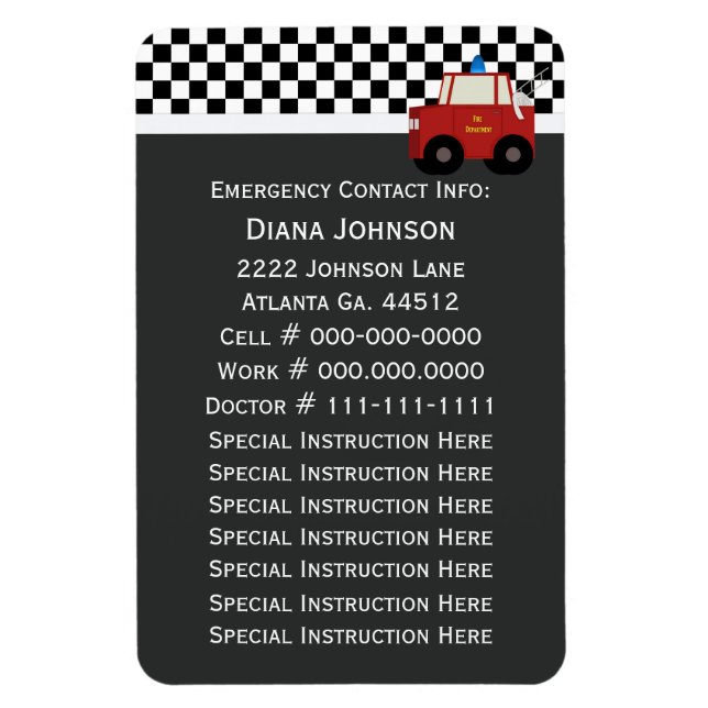 Kontakt im Notfall: Feuerwehrauto Magnet (Vertikal)