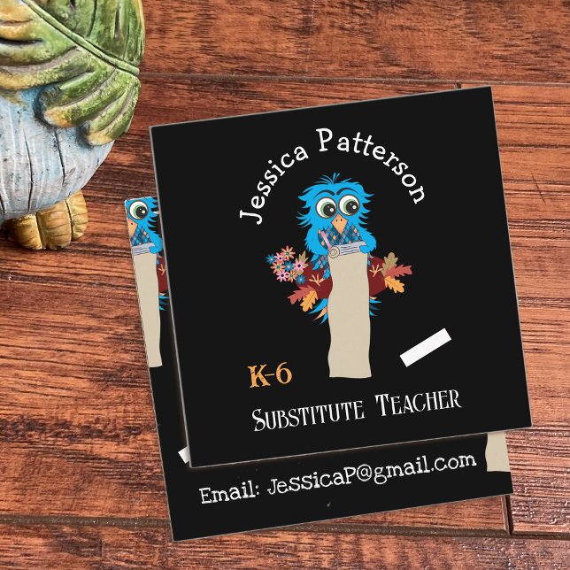 Kontaktkarten für die Kontaktkarte mit dem Owl Sub Quadratische Visitenkarte (Blue owl substitute teacher square business cards .
)