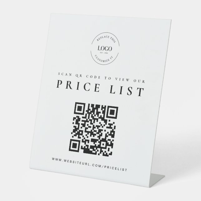 Kontaktlose Preisliste QR Code Firmenlogo Sockelschild (Vorderseite)