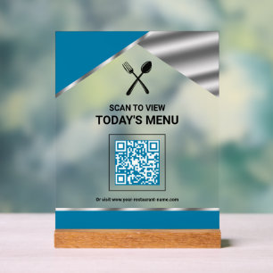 Kontaktloser QR-Code Blaue Speisekarte für Restaur Acrylschild