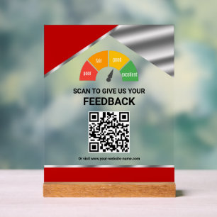Kontaktloser QR-Code Kundenfeedback Rot Acrylschild