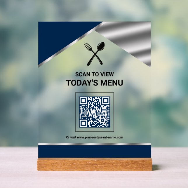 Kontaktloser QR-Code Navy Blue Menü für Restaurant Acrylschild (Neutral)