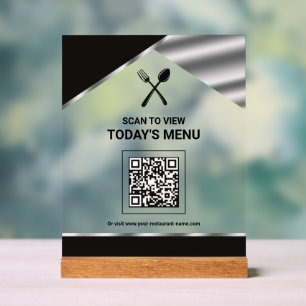 Kontaktloser QR-Code Schwarz Menü Restaurant Acrylschild
