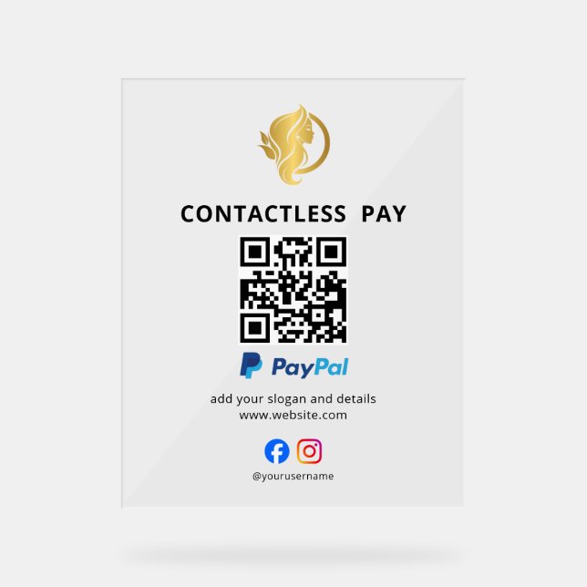 Kontaktloses Bezahlen QR-Code-Schild | PayPal | Sa Acrylschild (Vorderseite)