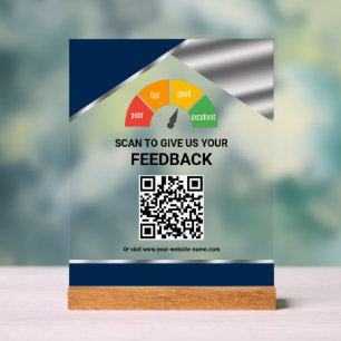 Kontaktloses QR-Code-Kundenfeedback Navy Blau Acrylschild