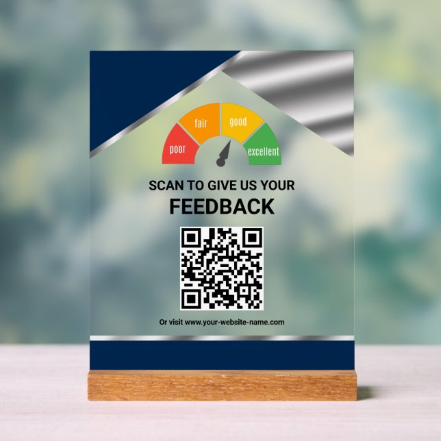Kontaktloses QR-Code-Kundenfeedback Navy Blau Acrylschild (Neutral)