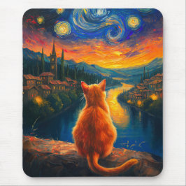 Kontemplative Ginger Cat | Starry Night Sky Art Mousepad