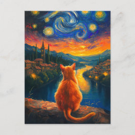 Kontemplative Ginger Cat | Starry Night Sky Art Postkarte