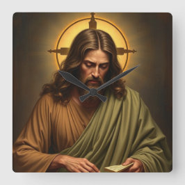 Kontemplativer Jesus mit einer Halo-Wall-Uhr Quadratische Wanduhr