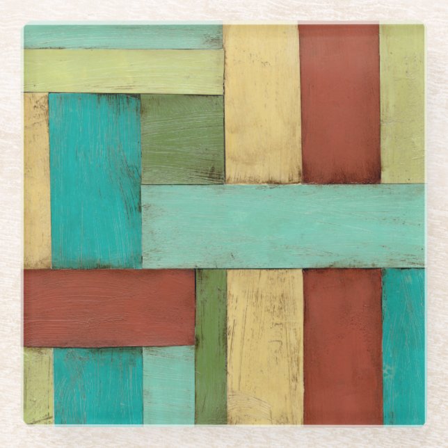 Kontempoare Küste mehrfarbige Malerei Glasuntersetzer (Vorderseite)