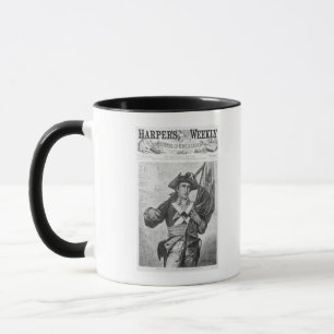 Kontinentaler Soldat, der eine Musketenflagge häl Tasse