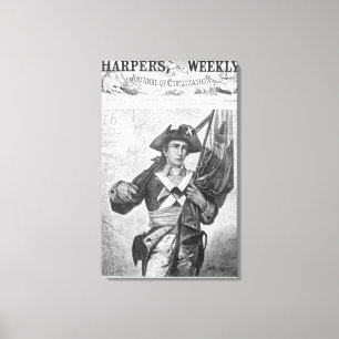 Kontinentaler Soldat, der eine Musketenflagge hält Leinwanddruck