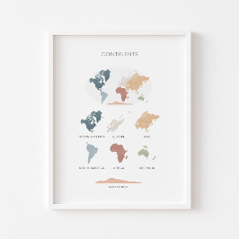 Kontinente boho pädagogisches Plakat