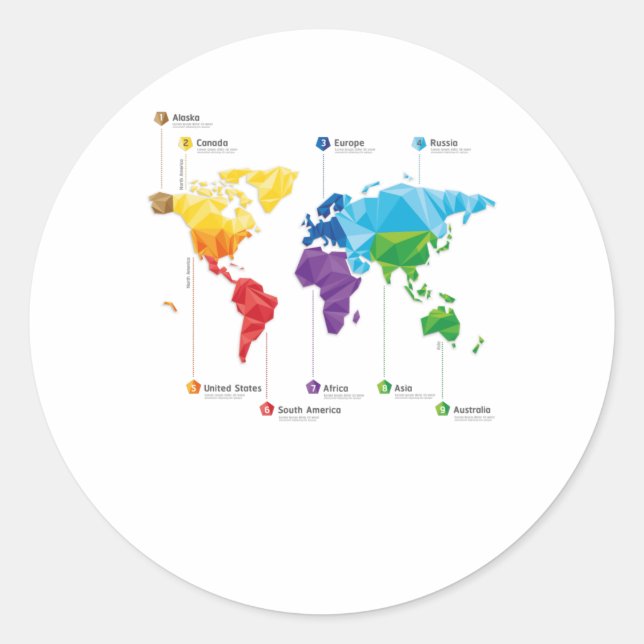 Kontinente Runder Aufkleber (Vorderseite)