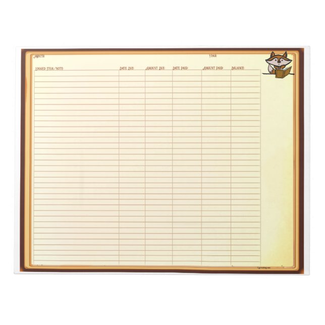 Kontobuch Notizblock (Vorderseite)