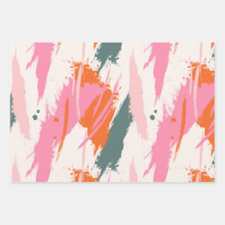 Kontrast-Pinselstriche rosa grün rot Geschenkpapier Set