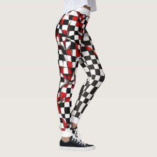 Kontrastrote und weiße karierte Leggings