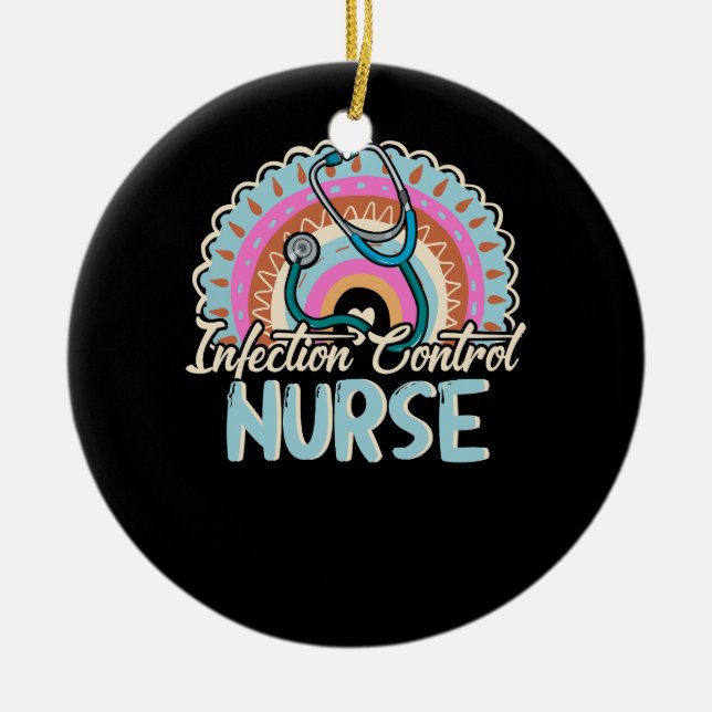 Kontrolle der Infektion Nurse Rainbow Retro Style  Keramik Ornament (Vorne)