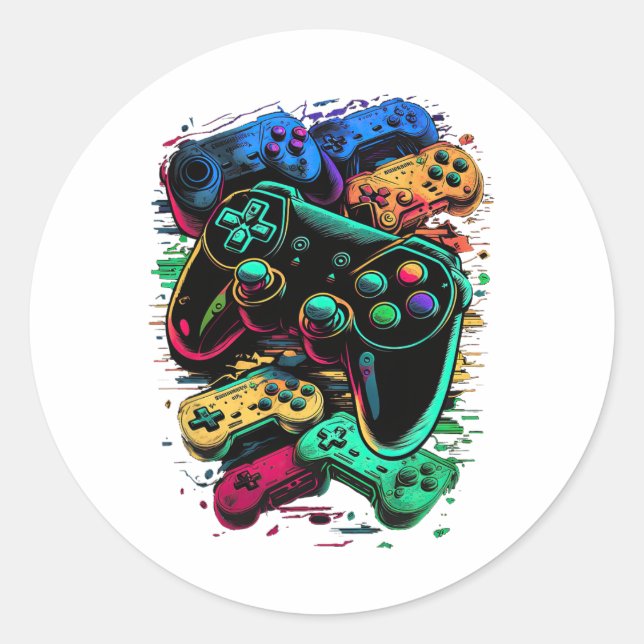 Kontrolle Gamer-Videospielcontroller 1 Runder Aufkleber (Vorderseite)