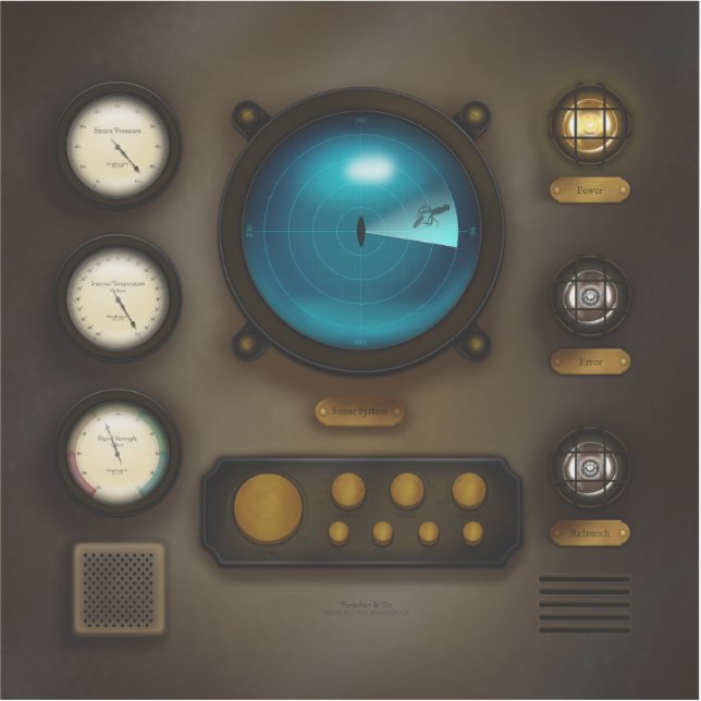 Kontrolle-Panel Sonar System Square Steampunk Aufkleber (Vorderseite)