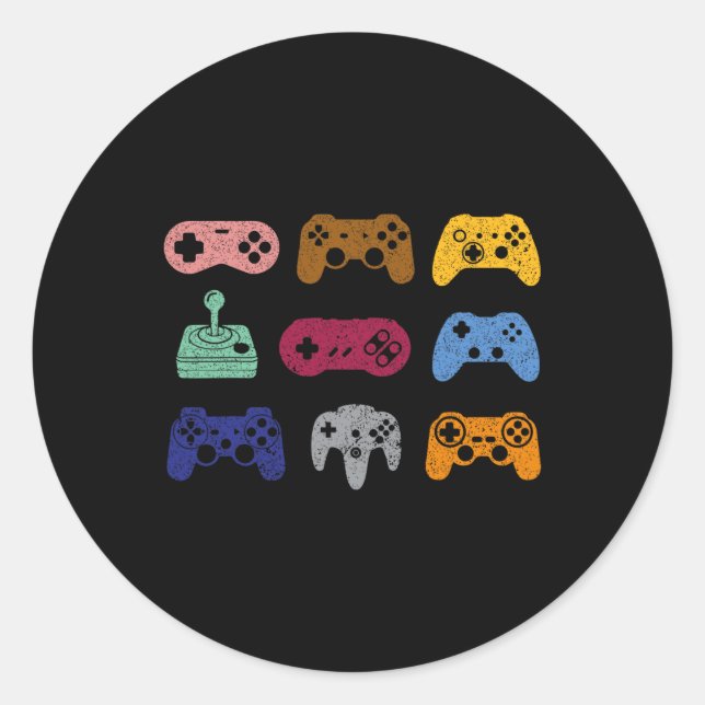 Kontrolle Video Game Controller Console Gaming Ret Runder Aufkleber (Vorderseite)