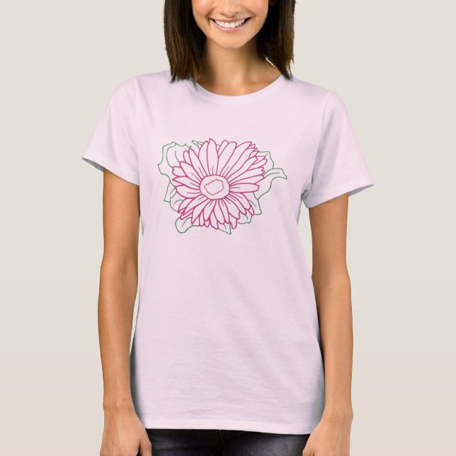 Kontur Art - Fuchsia Rosa daisy Blume Shirts (Vorderseite)