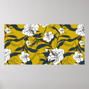 Kontur blühende Blume Vintage Illustration. Seam Poster