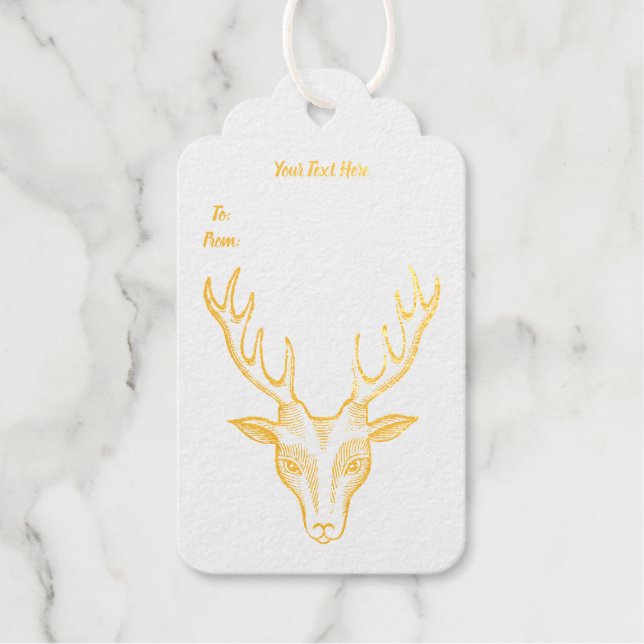 Kontur der Hirsche Große Geweihe im Gold Foil Geschenkanhänger (Vorderseite)